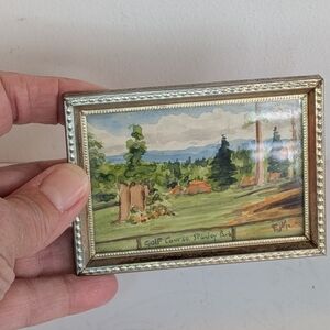 Vintage Miniature Water Color Framed Art Golf Course Stanley Park Golf Signed